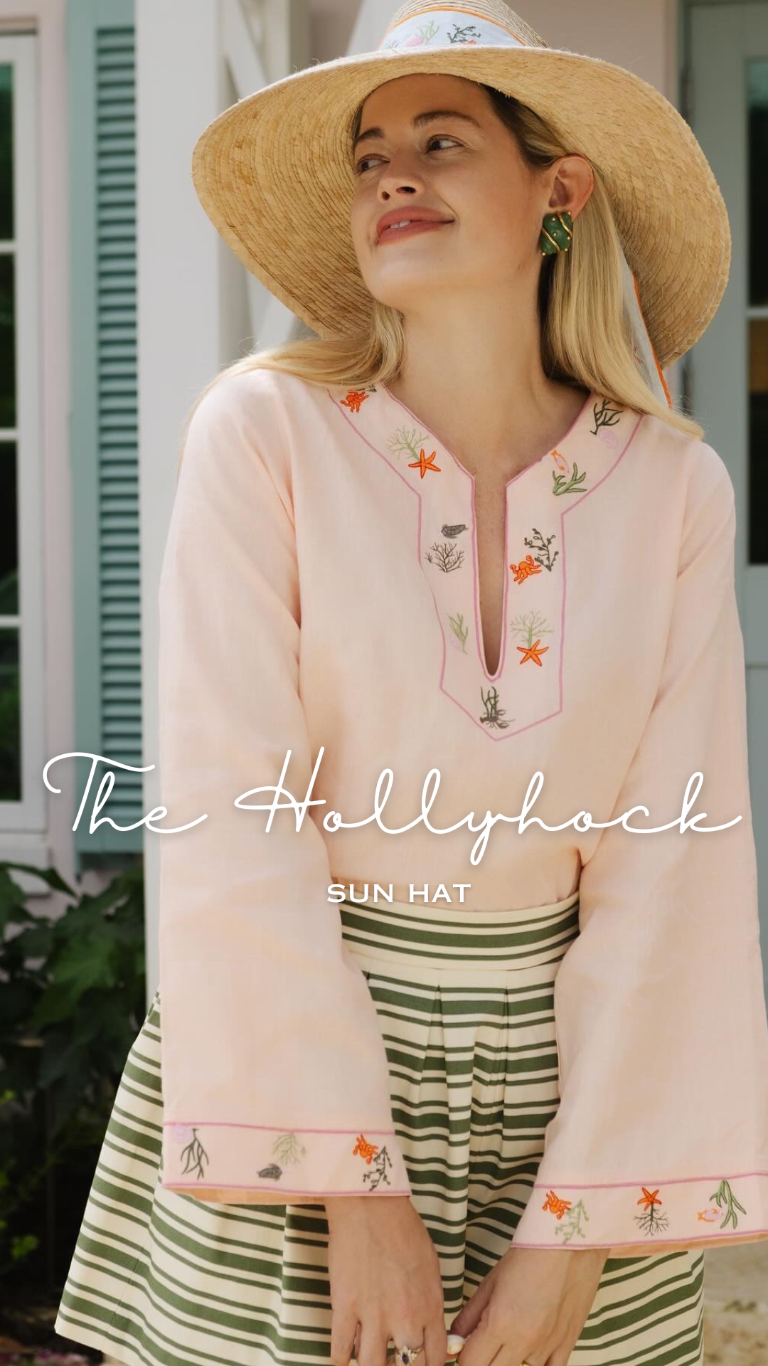 Hollyhock Sun Hat - Vintage Pink Geometric Ribbon - Rose Quartz Toggle