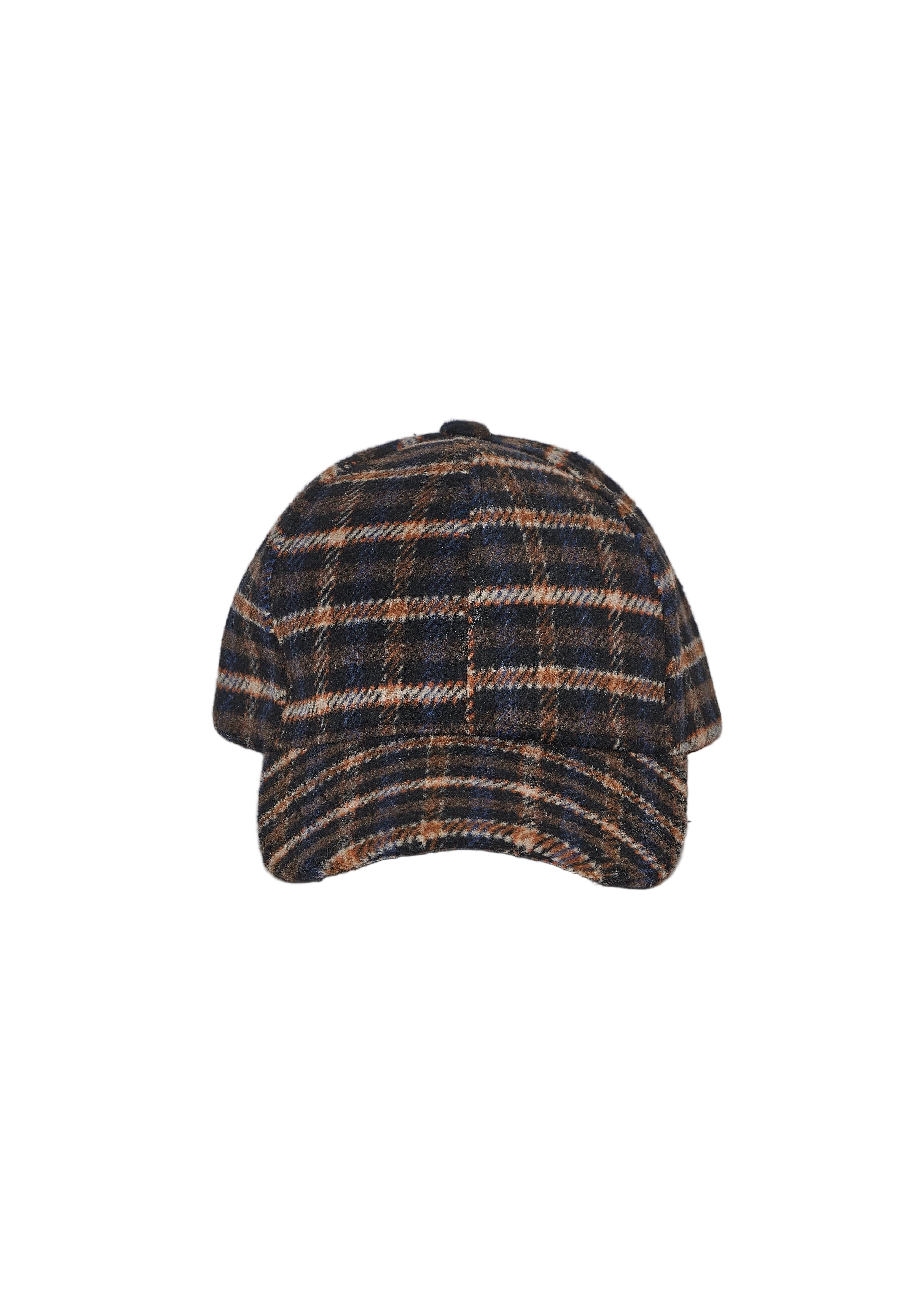 Plaid patterned cap on a white background
