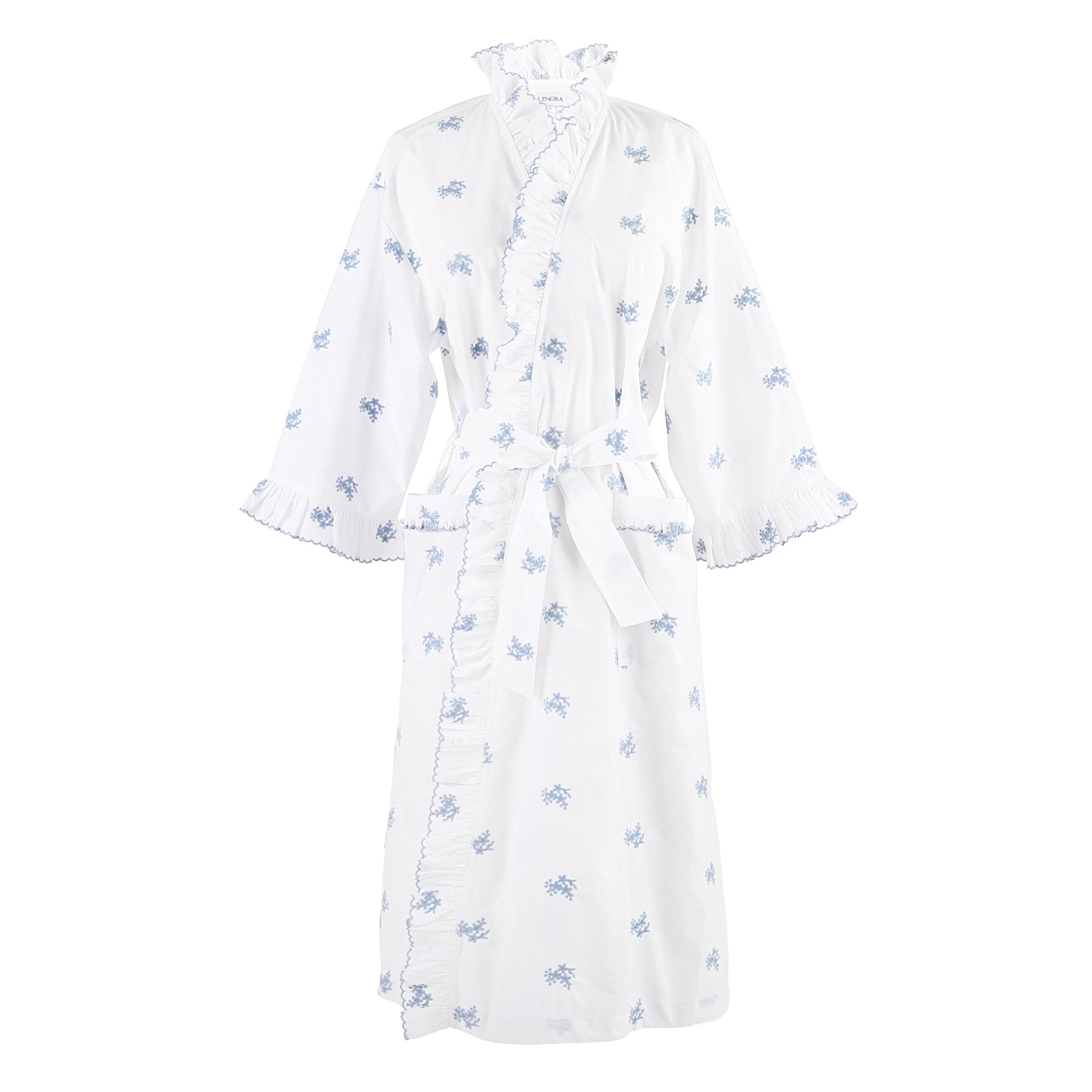 NANCY COTTON RUFFLE EMBROIDERED ROBE