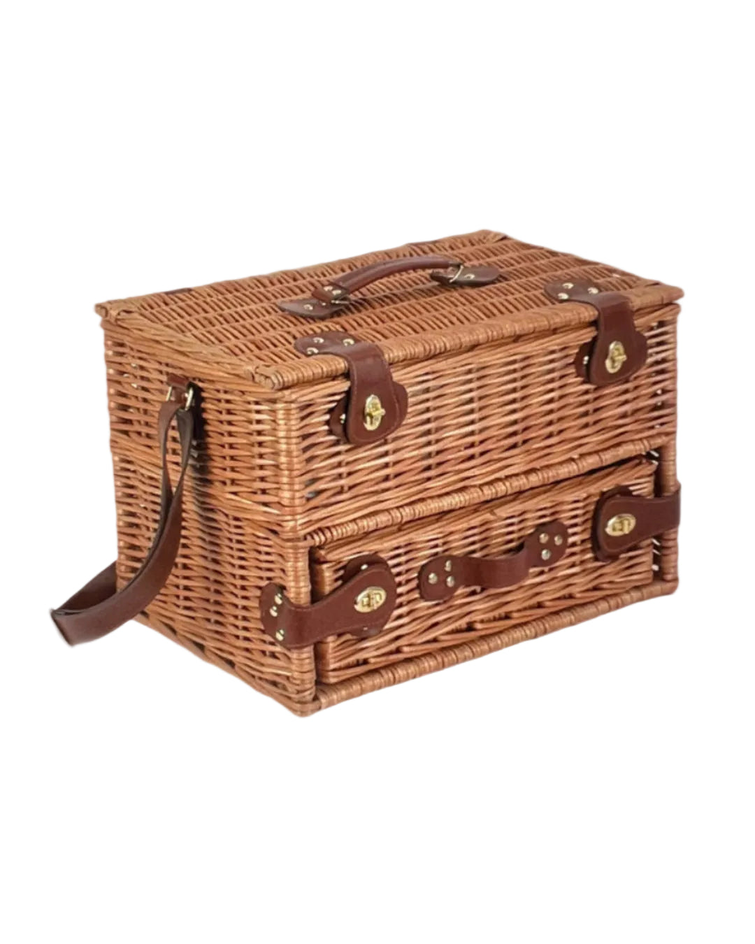 Field Traditions 4-Person Green Tweed Picnic Basket with Wine Drawer