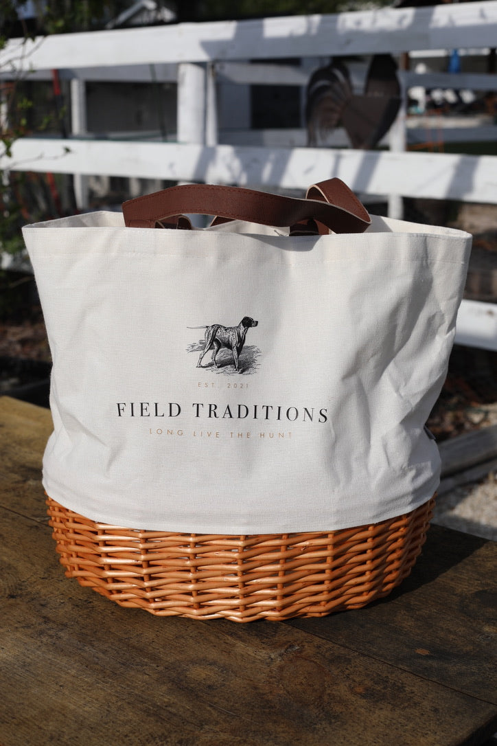 Field Traditions Canvas and Willow Basket Tote - Beige