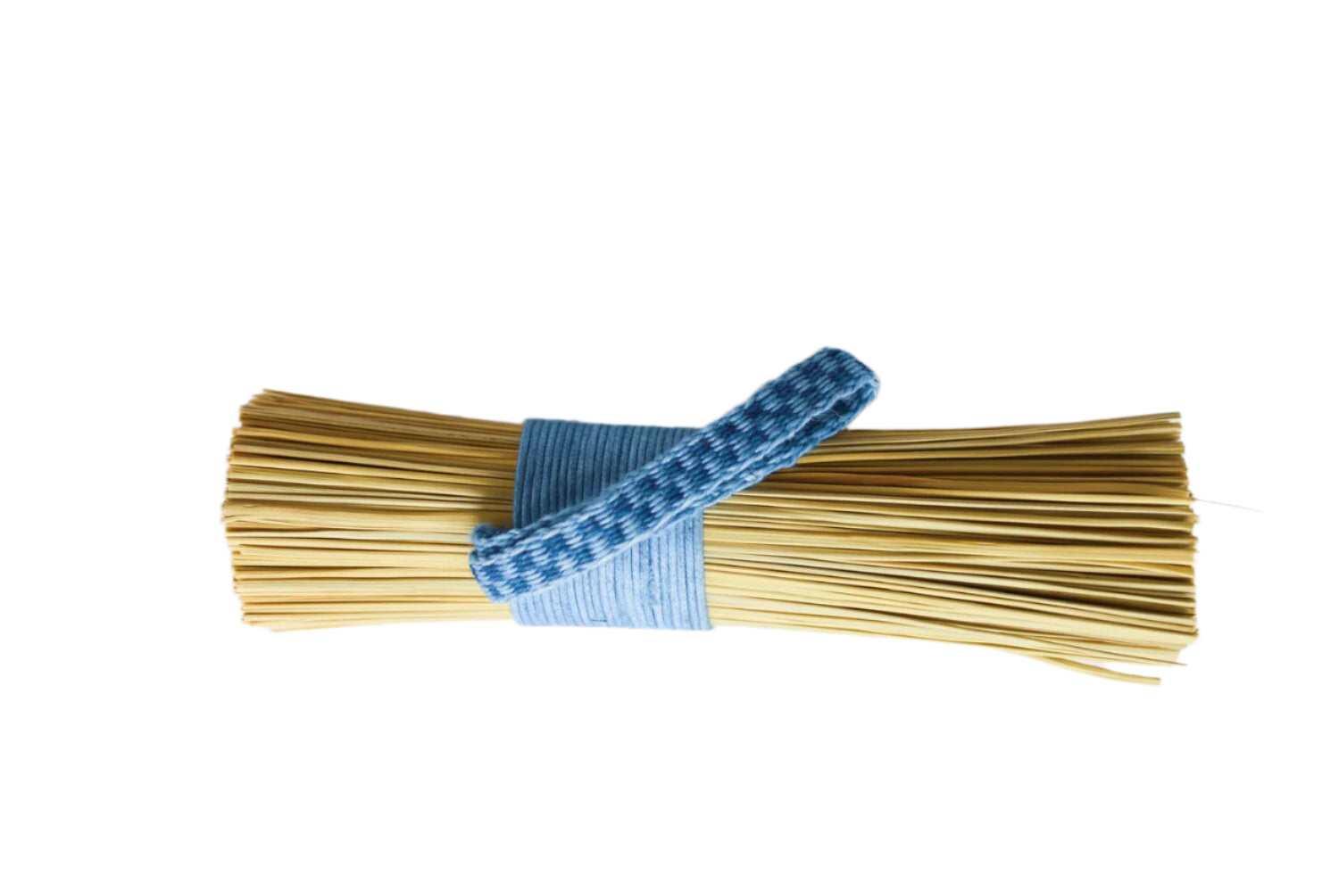 fibers held together with a blue woven band on a white background