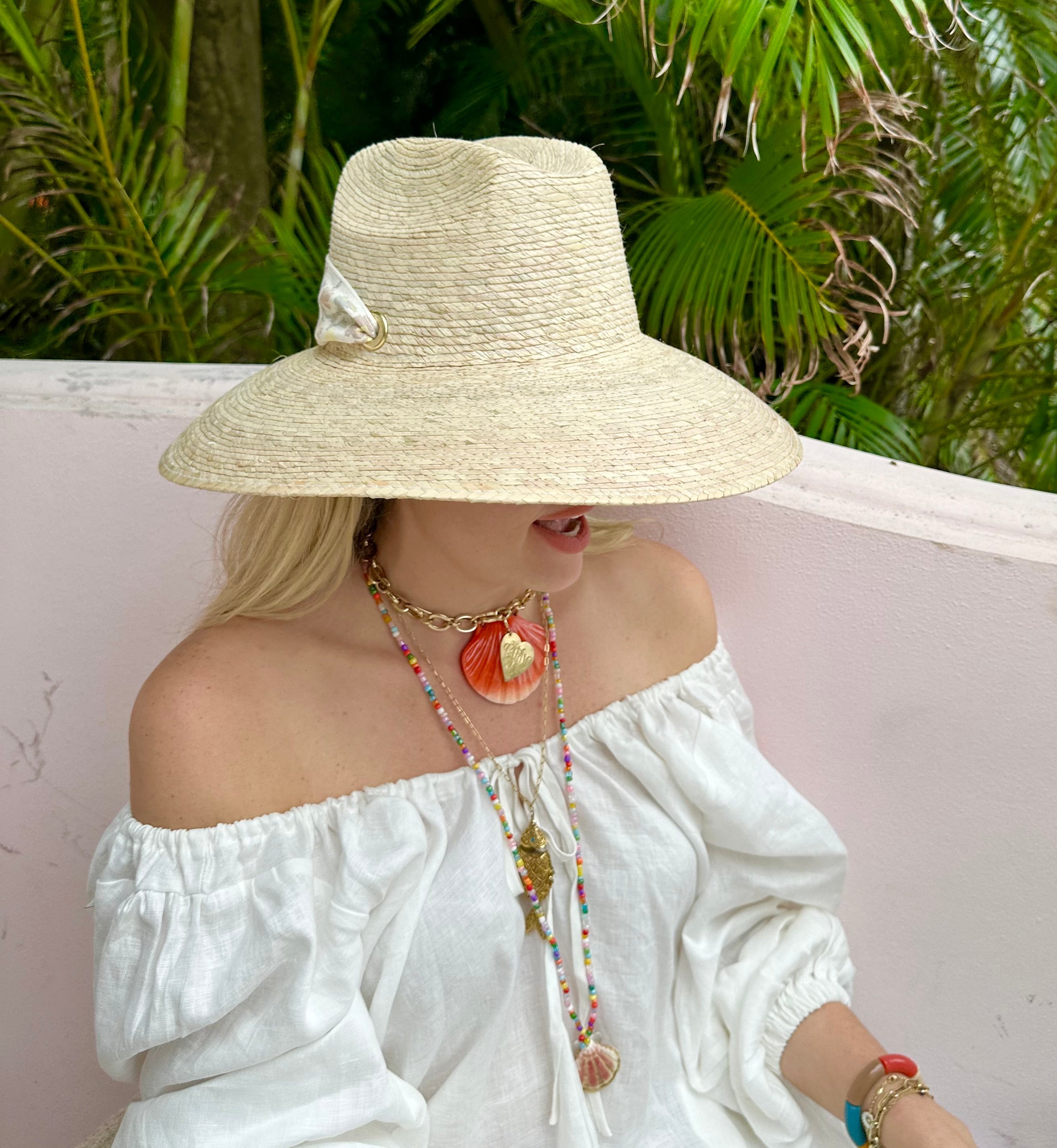 Hollyhock Sun Hat - Vintage Pink Geometric Ribbon - Rose Quartz Toggle