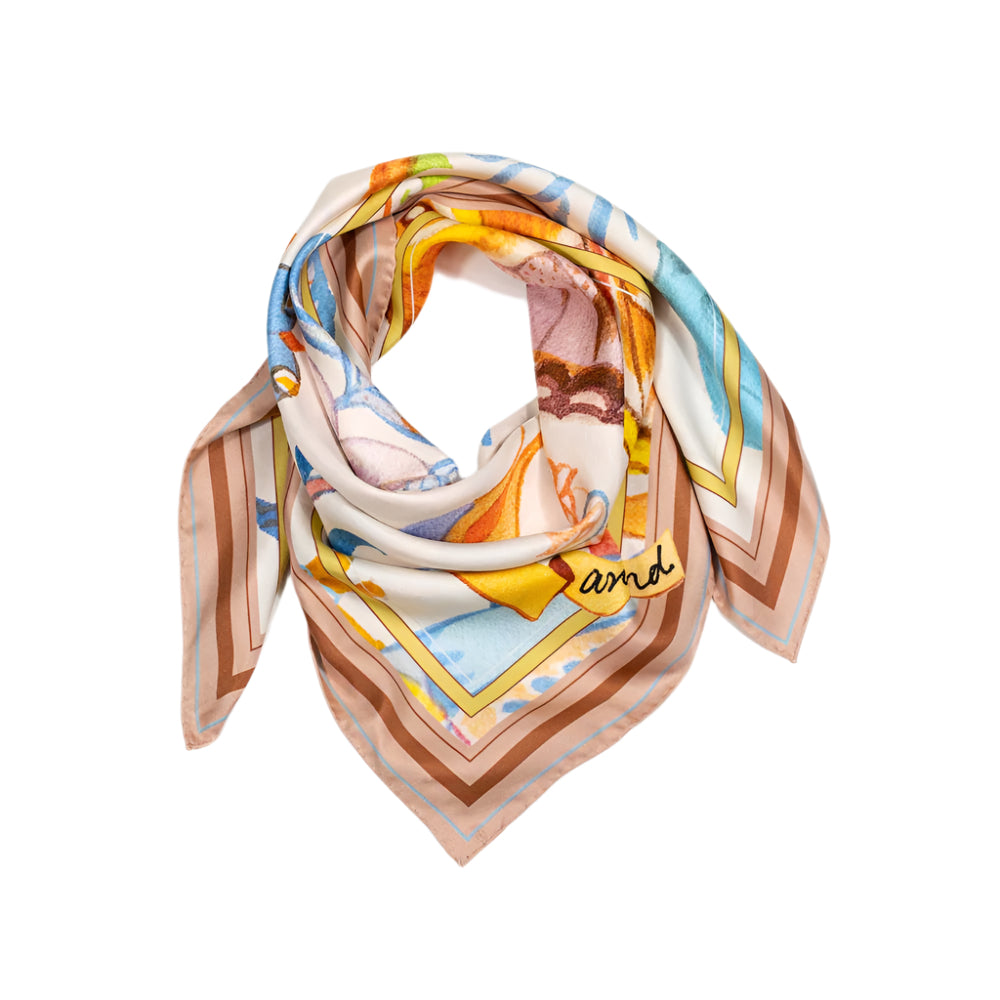 Colorful scarf with artistic design on a white background