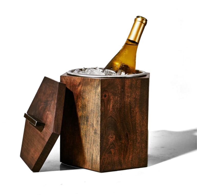 Unique Wooden Ice Bucket in Blackened Cherry