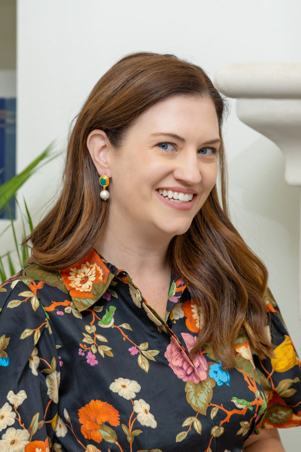 Bamboo Gold & Emerald Single Cotton Pearl Earring