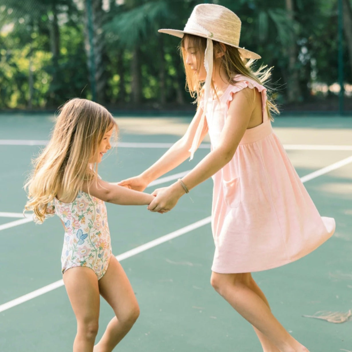 Zinnia Sun Hat for Little Girls (Age 4-10) - Coral Grosgrain Ribbon