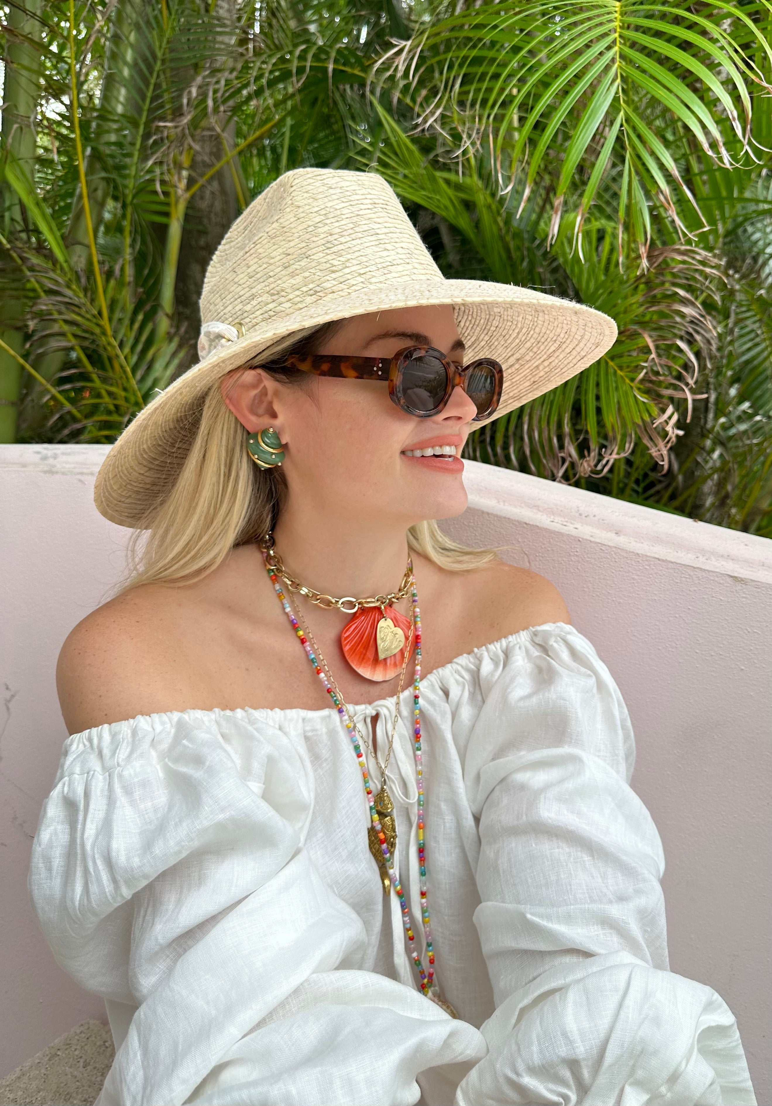 Hollyhock Sun Hat - Vintage Pink Geometric Ribbon - Rose Quartz Toggle