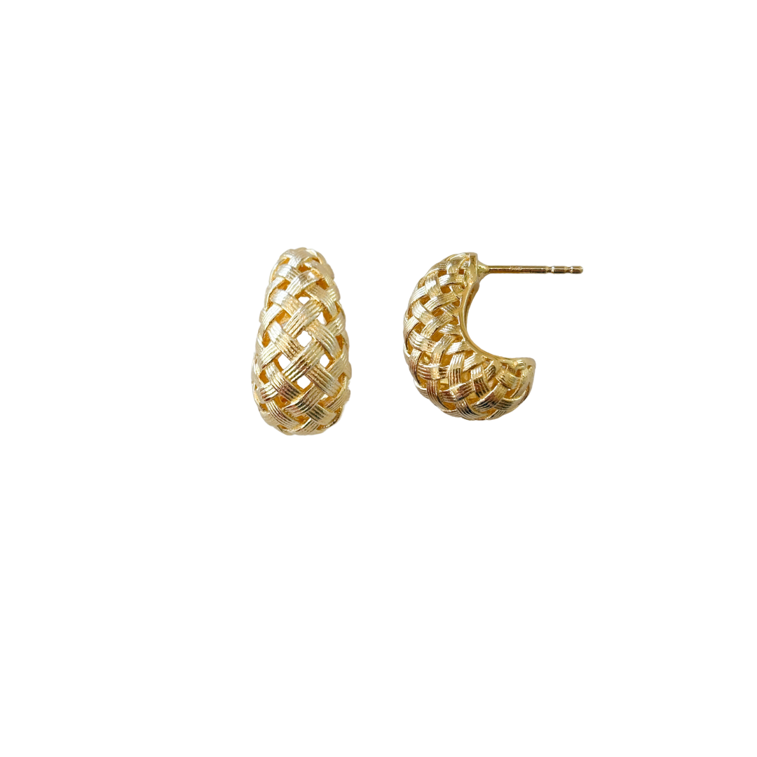 Catherine Gold Basketweave Huggie Hoop Earrings