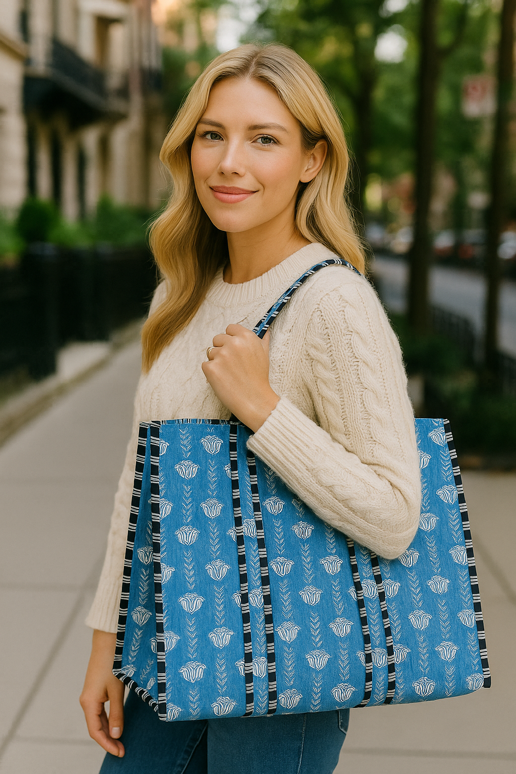 Blue & White Blooms Tote