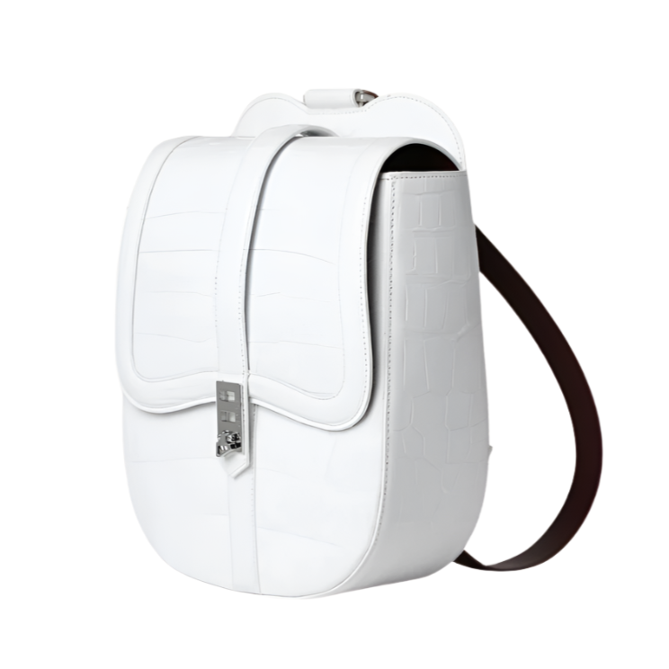 Roubaix Piper Backpack in White Alligator with Maroon Straps