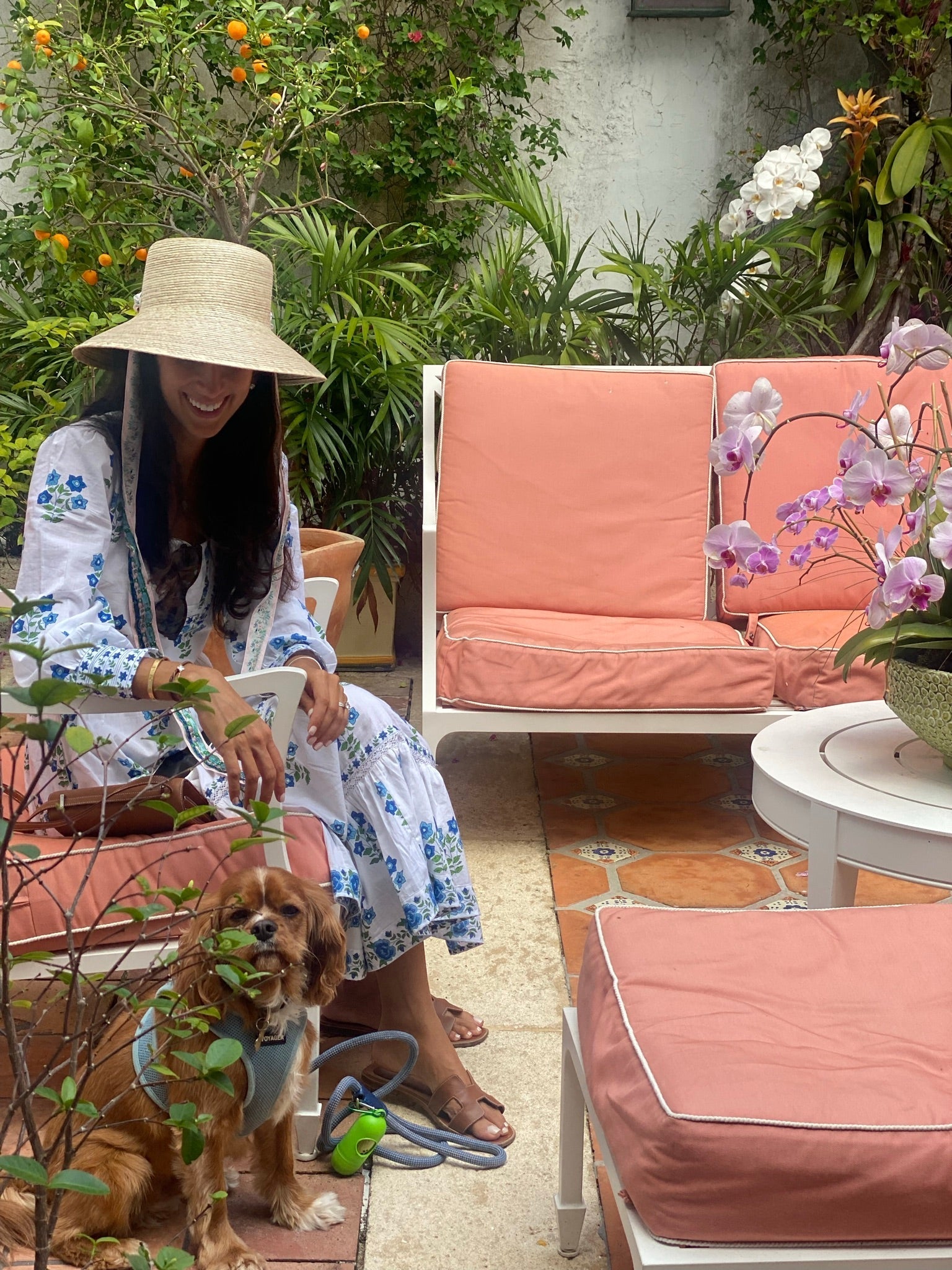 Clematis Bucket Hat - Pink Marigold Block Print Hat Scarf