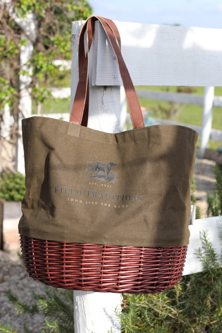 Field Traditions Canvas and Willow Basket Tote - Olive