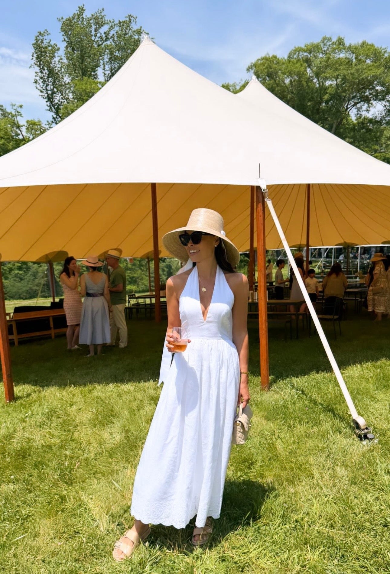 Wildflower Sun Hat - Long Brown Greek Key Ribbon with Rose Quartz Gemstone Toggle