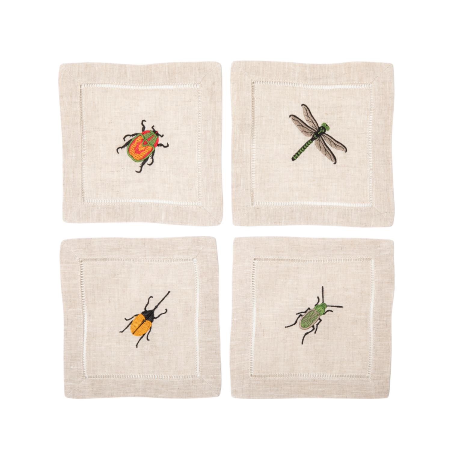 Insect Embroidered Cocktail Napkins