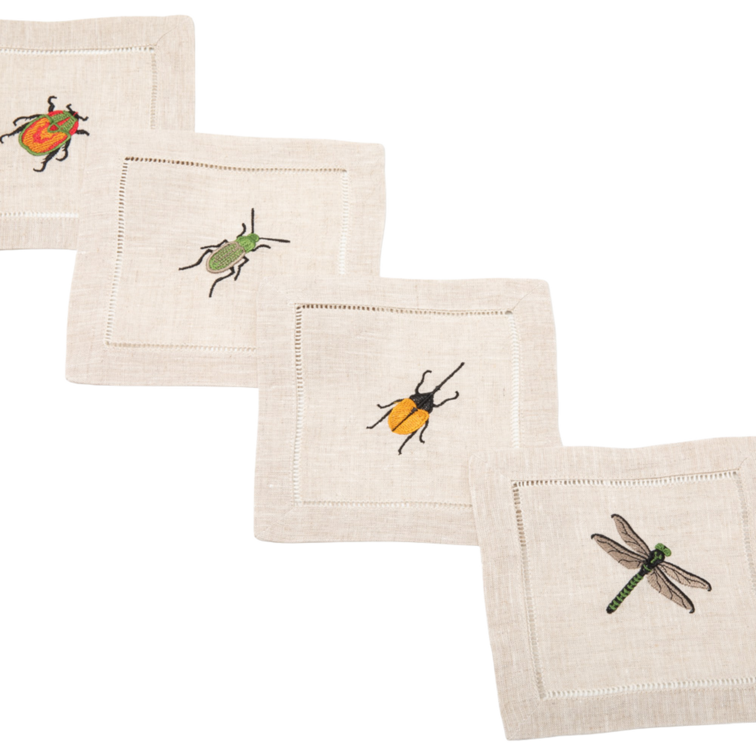Insect Embroidered Cocktail Napkins