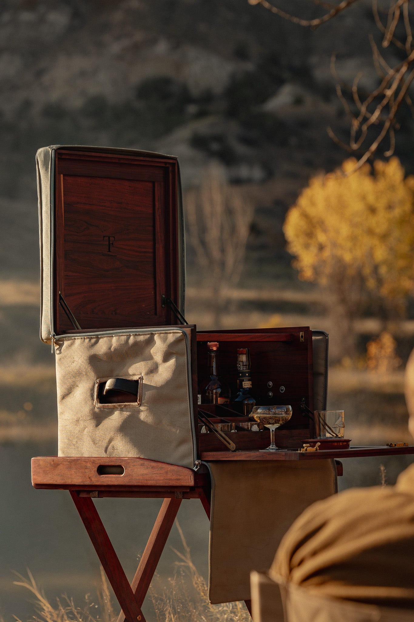 Handcrafted Teak Safari Field Bar with Leather Handles