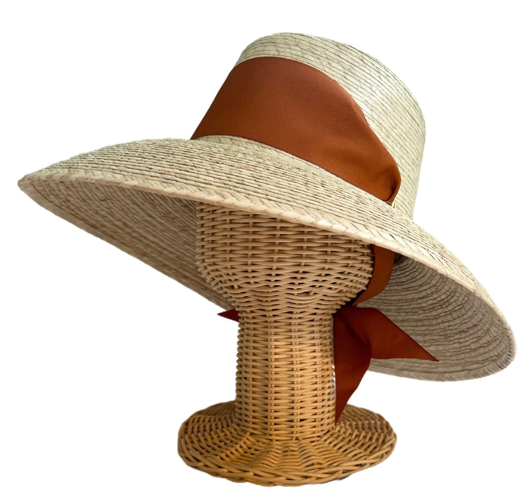 Wildflower Sun Hat - Burnt Orange/Rust Wide & Short Grosgrain Ribbon