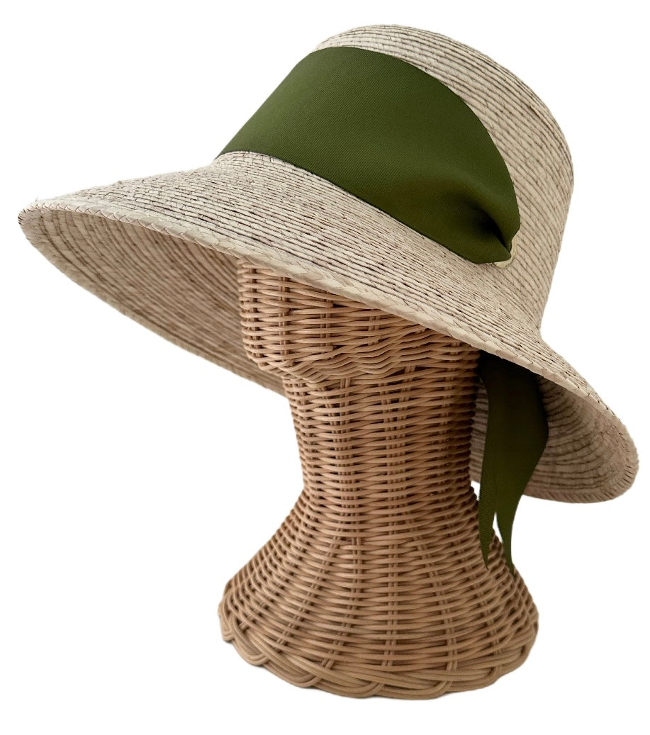 Clematis Bucket Hat - Olive Green Wide & Short Grosgrain Ribbon