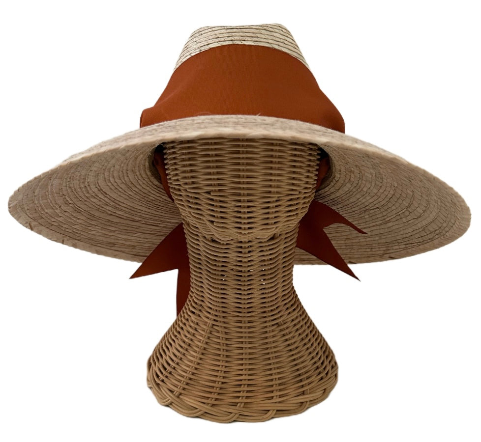Hollyhock Sun Hat - Wide & Short Rust/Burnt Orange Grosgrain Ribbon