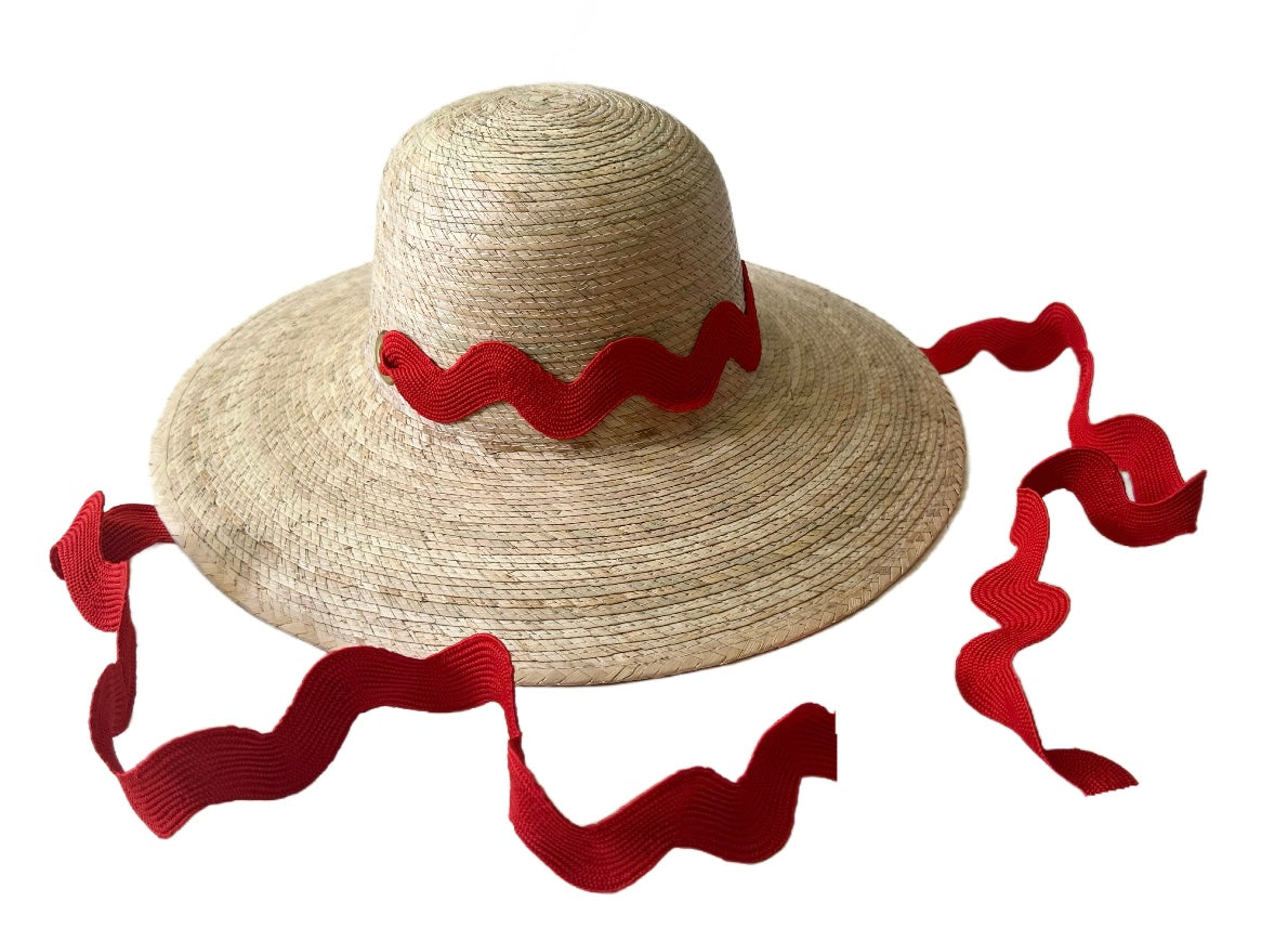 Buttercup Little Girl’s Hat - Red Ric-Rac Ribbon