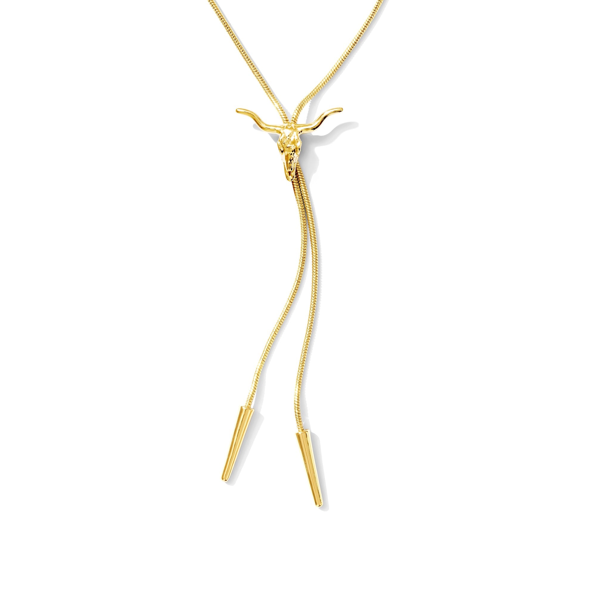 Longhorn Bolo Tie Necklace | 14k Gold Plated Western Longhorn Necklace