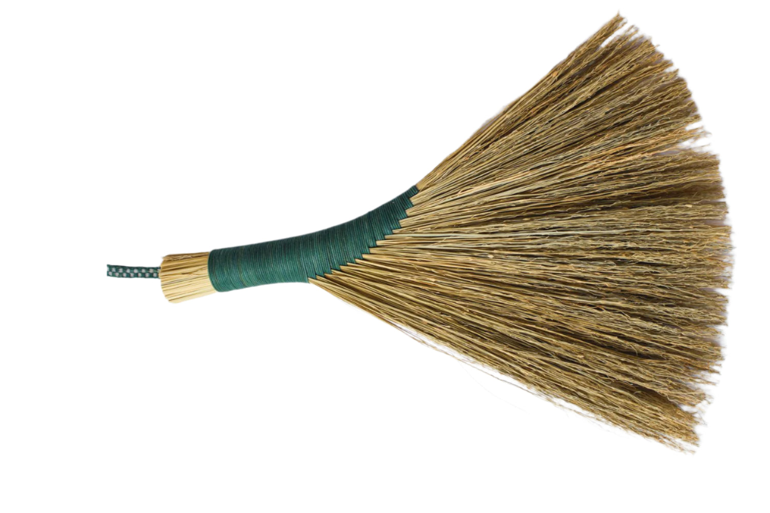 Traditional broom with a green handle on a white background