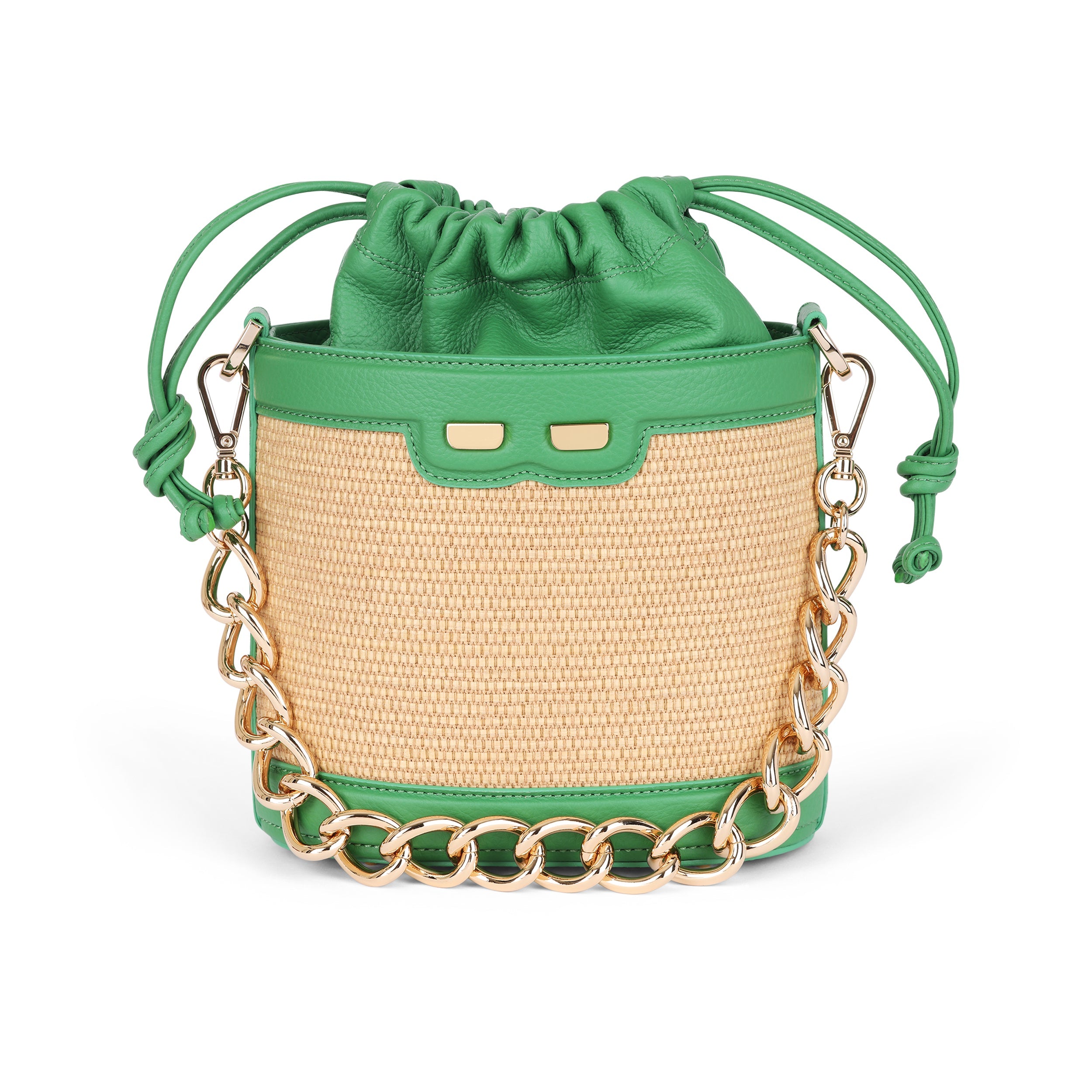 Byrd Bucket in Raffia and Green