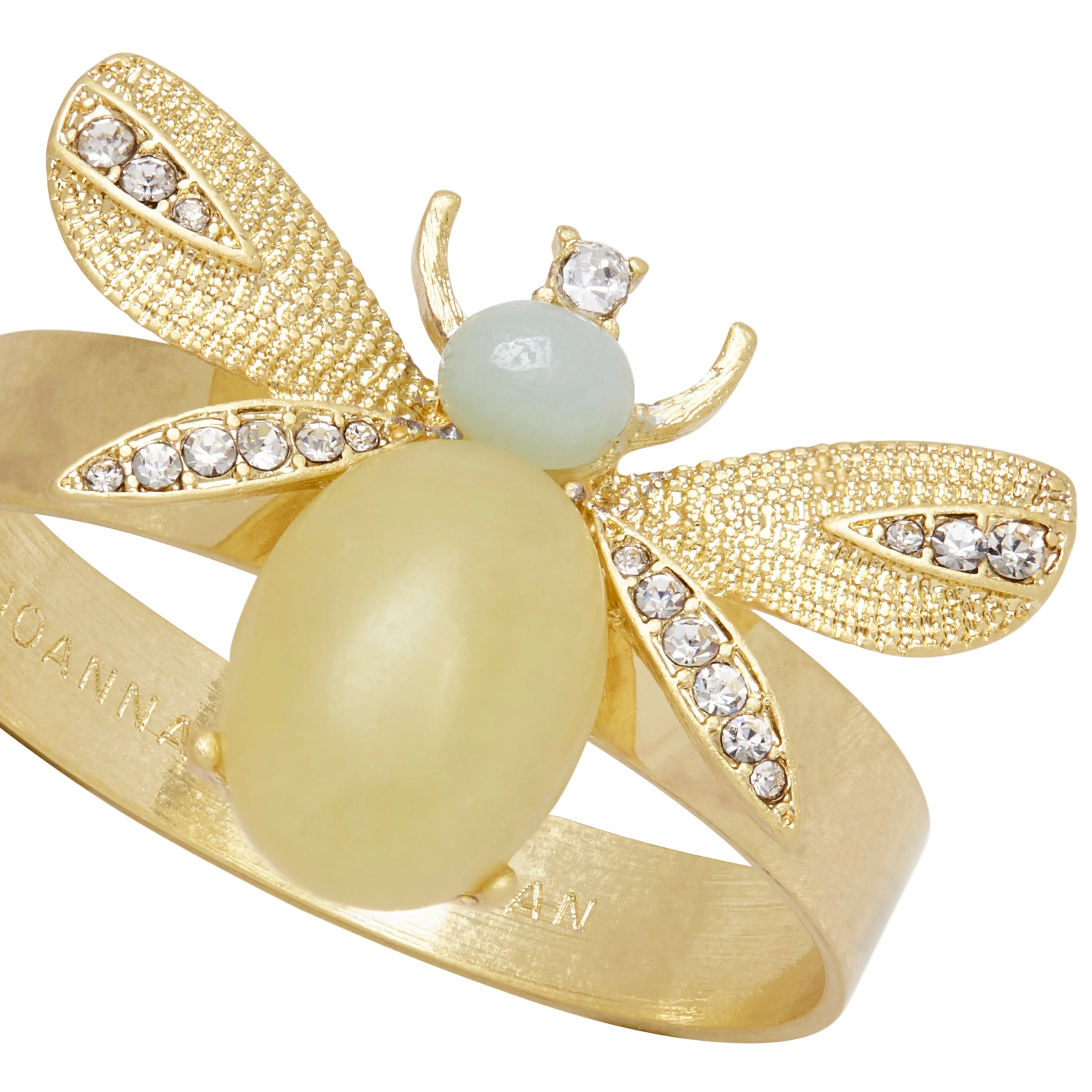 Etched Wing Bug Skinny Napkin Rings in Lemon Jasper, Set of Four