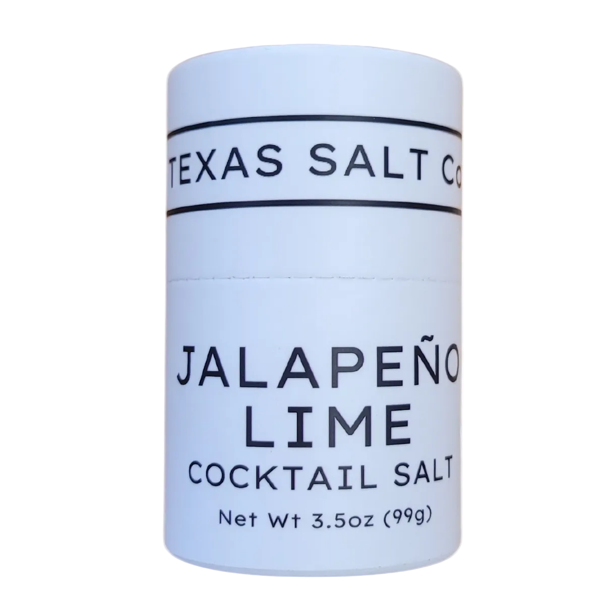 Texas Salt Company jalapeño lime cocktail salt container on a white background