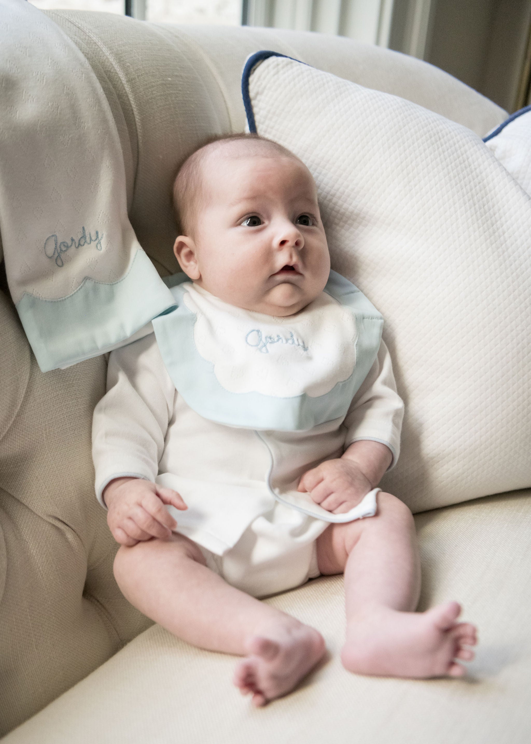 Baby Scalloped Heart Cotton Bib & Burp Set