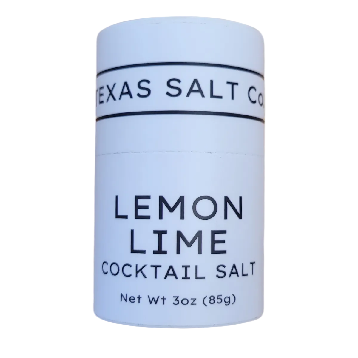 Container of Lemon Lime Cocktail Salt from Texas Salt Company on a white background