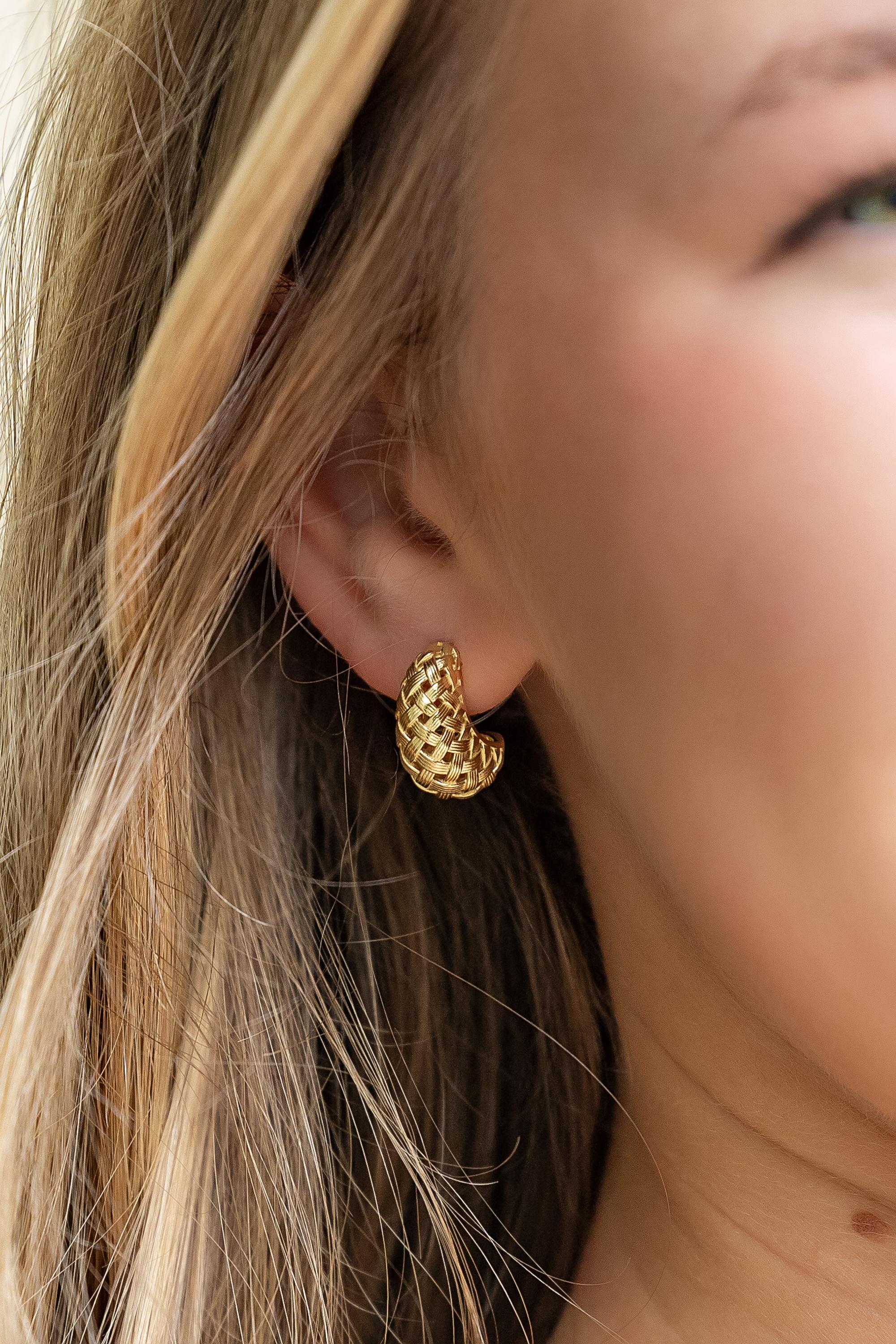 Catherine Gold Basketweave Huggie Hoop Earrings