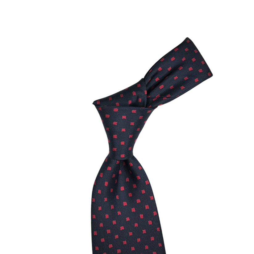 Tie - Navy w/ Red Abstract Toast Squares