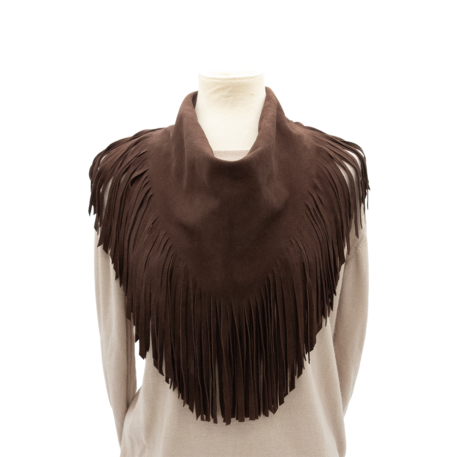 Texas Cowboy Fringe Collar in Liver Chestnut Suede Color