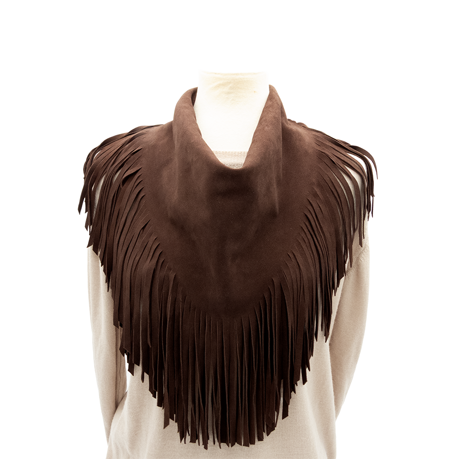 Texas Cowboy Fringe Collar in Liver Chestnut Suede Color