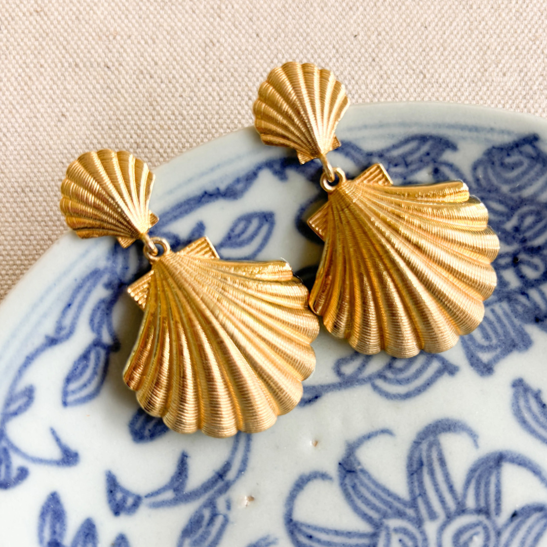 Ocean Shell Gold Double Earring