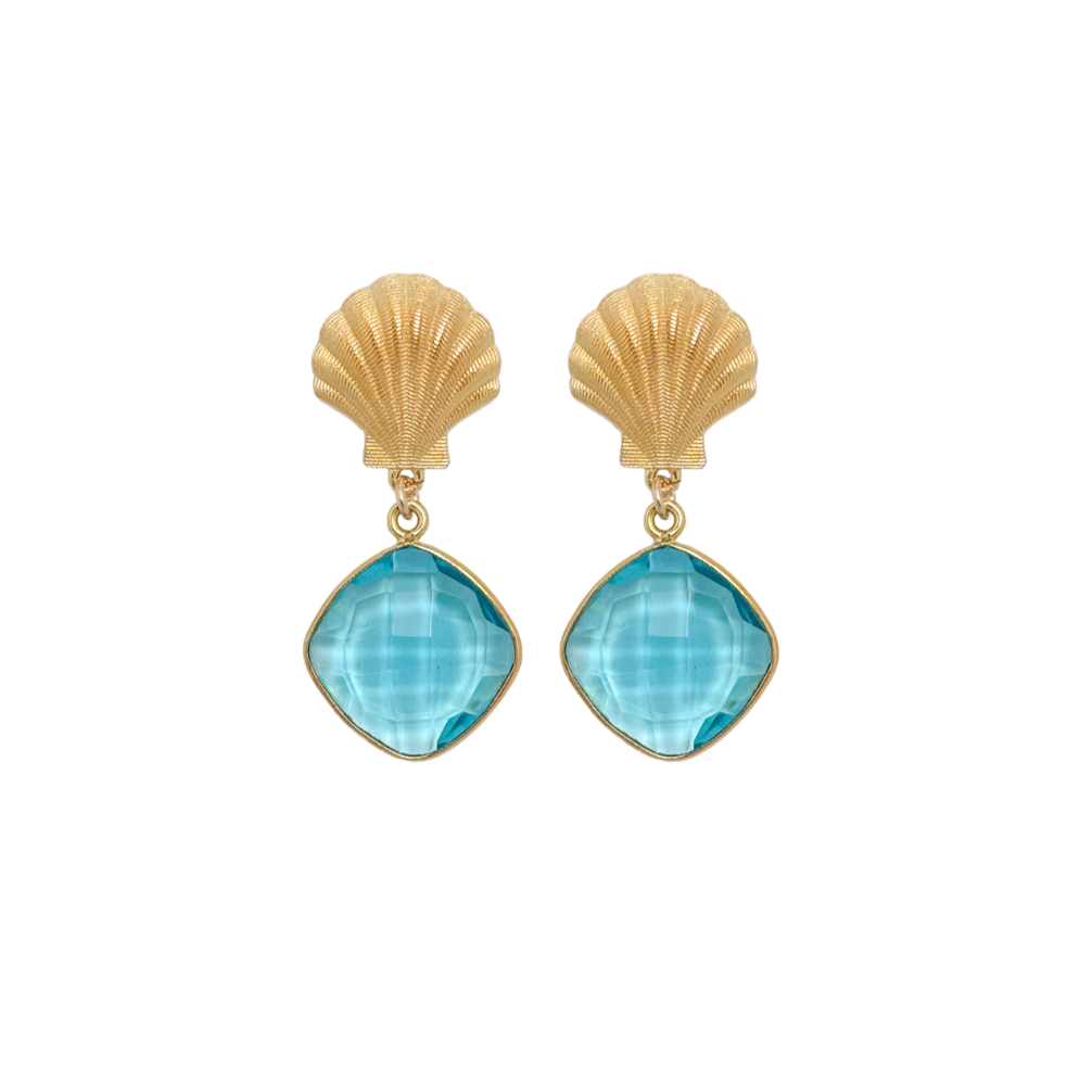 Ocean Shell Aqua Quartz Drop Shell Earring