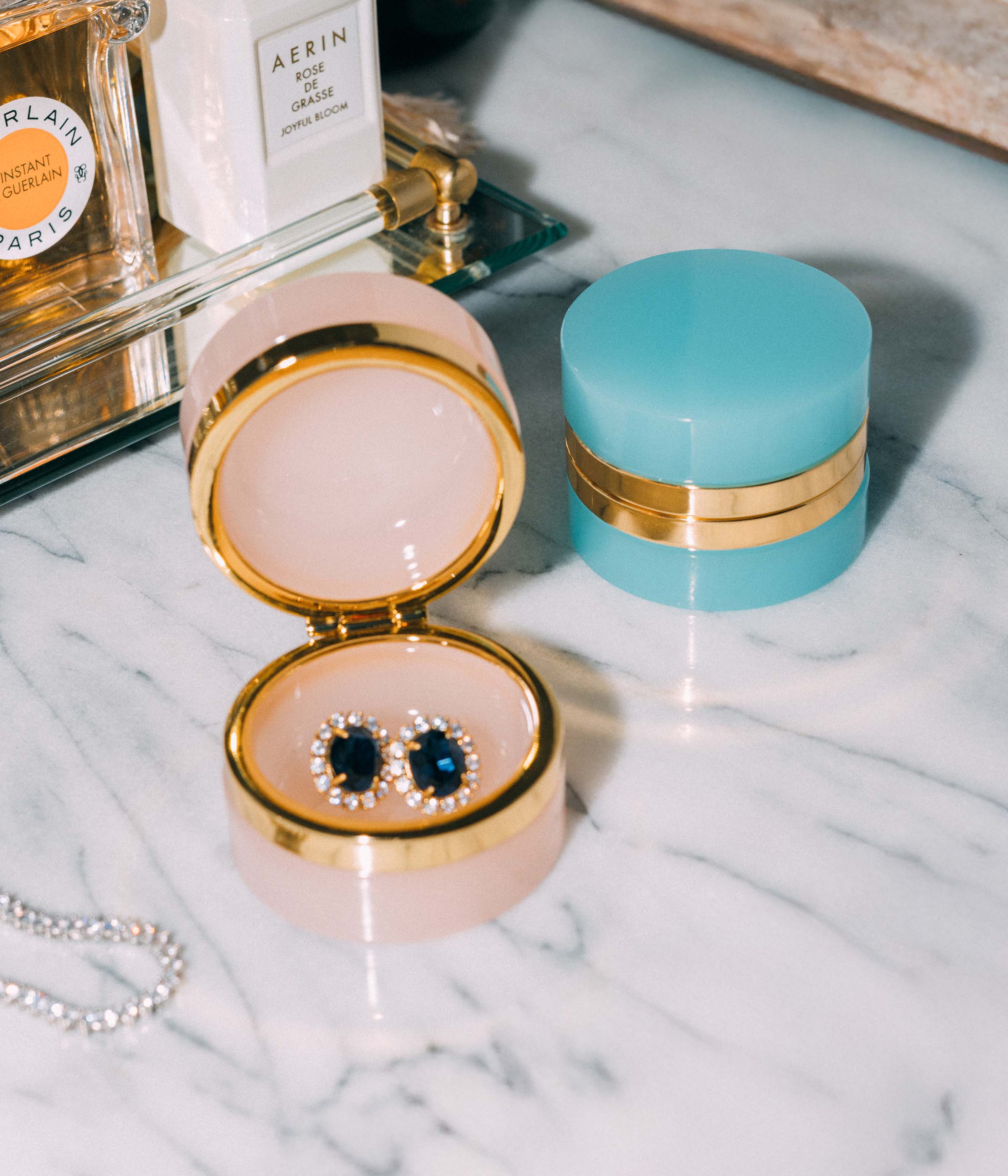 Small Round Pink Opaline Glass Box