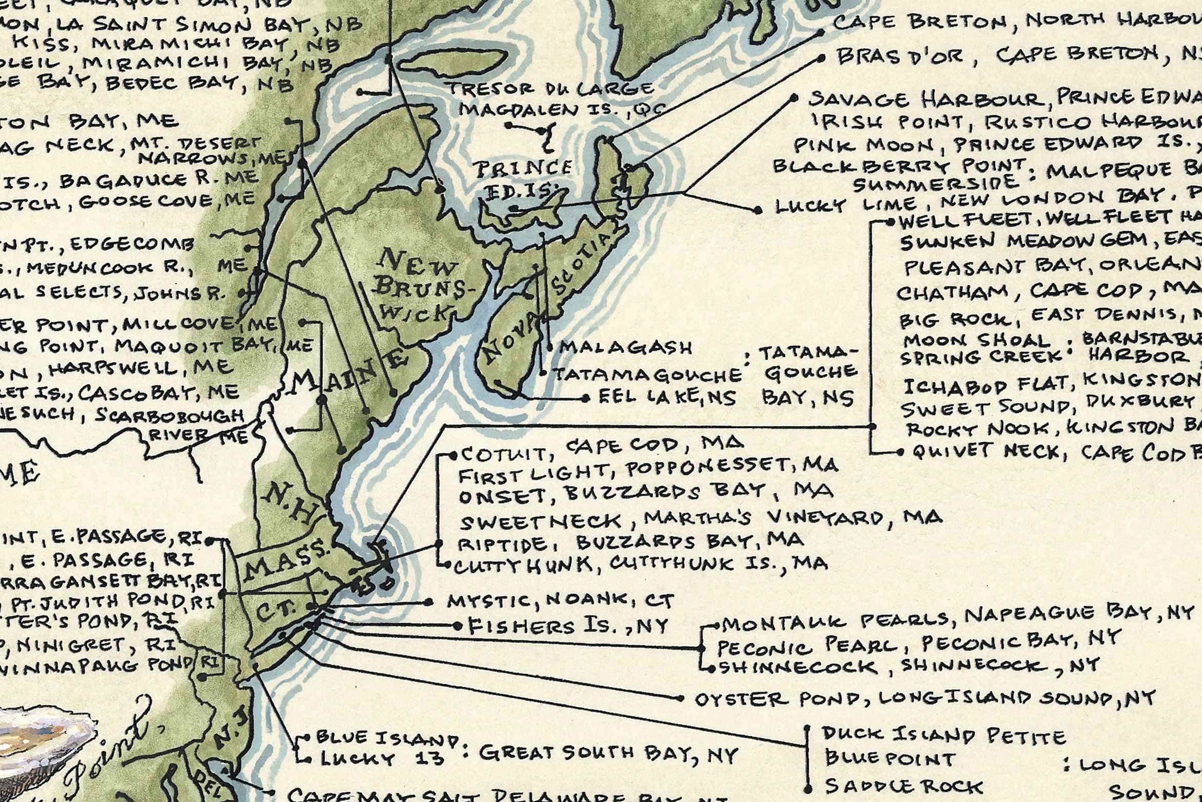 Map of coastal areas with place names labeled