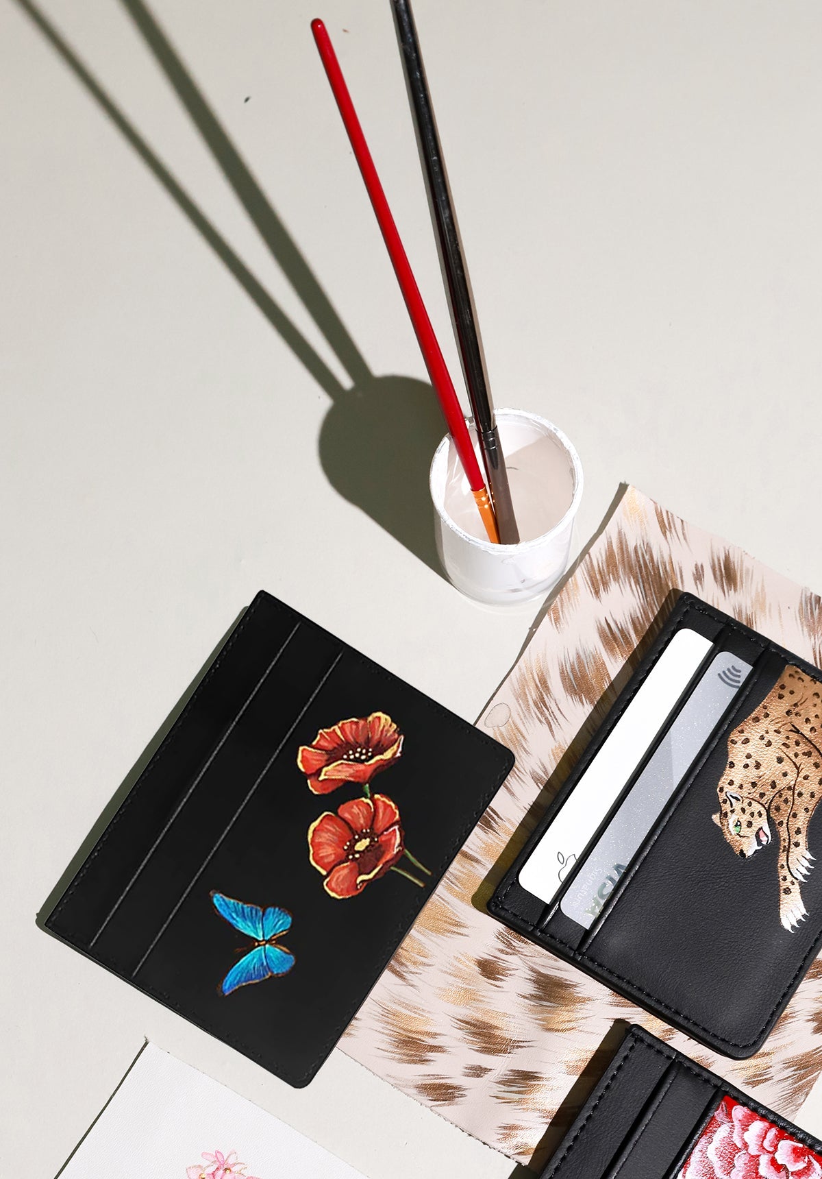 Poppy Flowers Black Cardholder