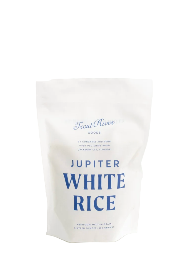 Bag of Jupiter White Rice on a white background