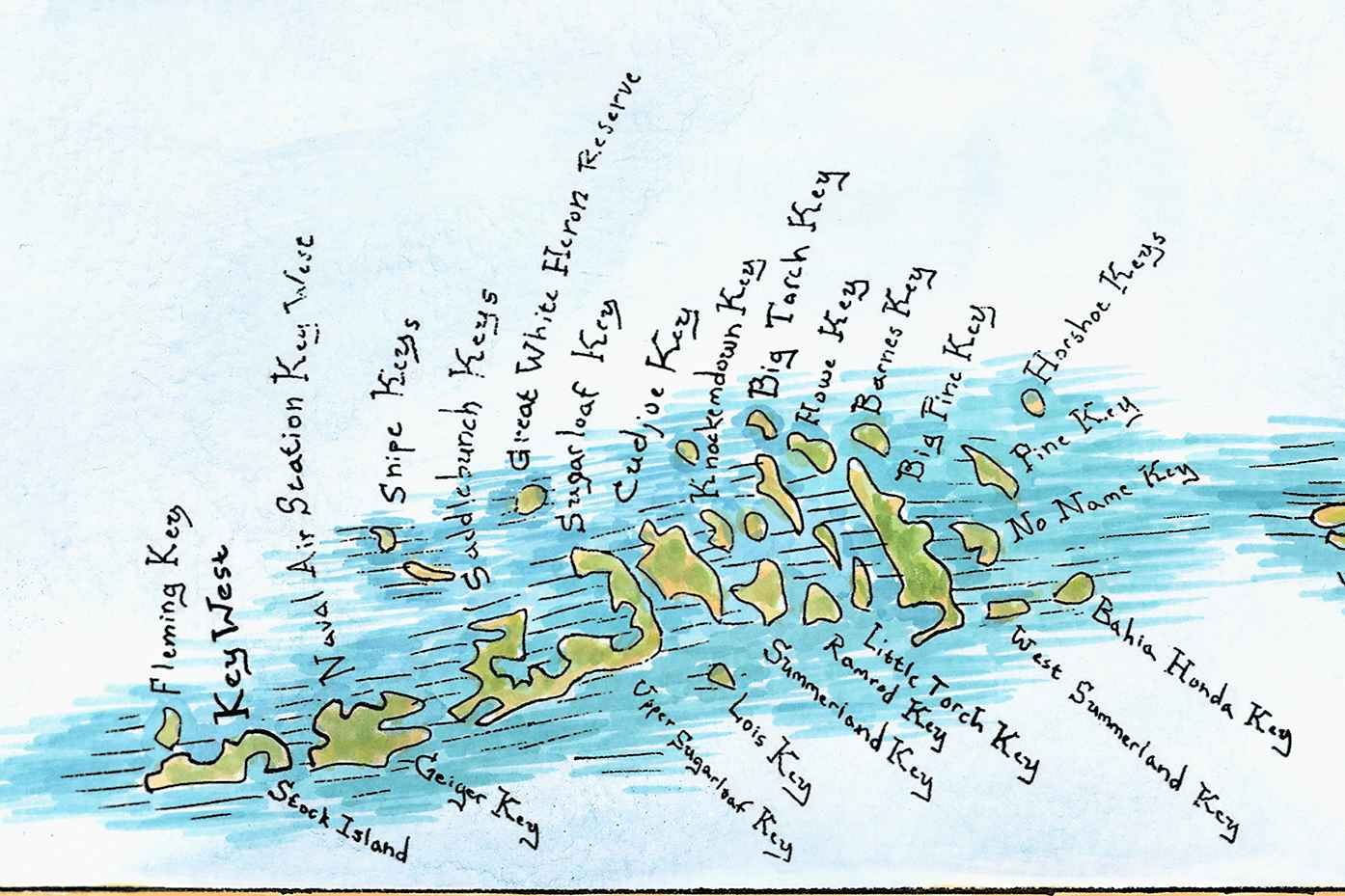 Map of the Bahamas with island names labeled on a light blue background
