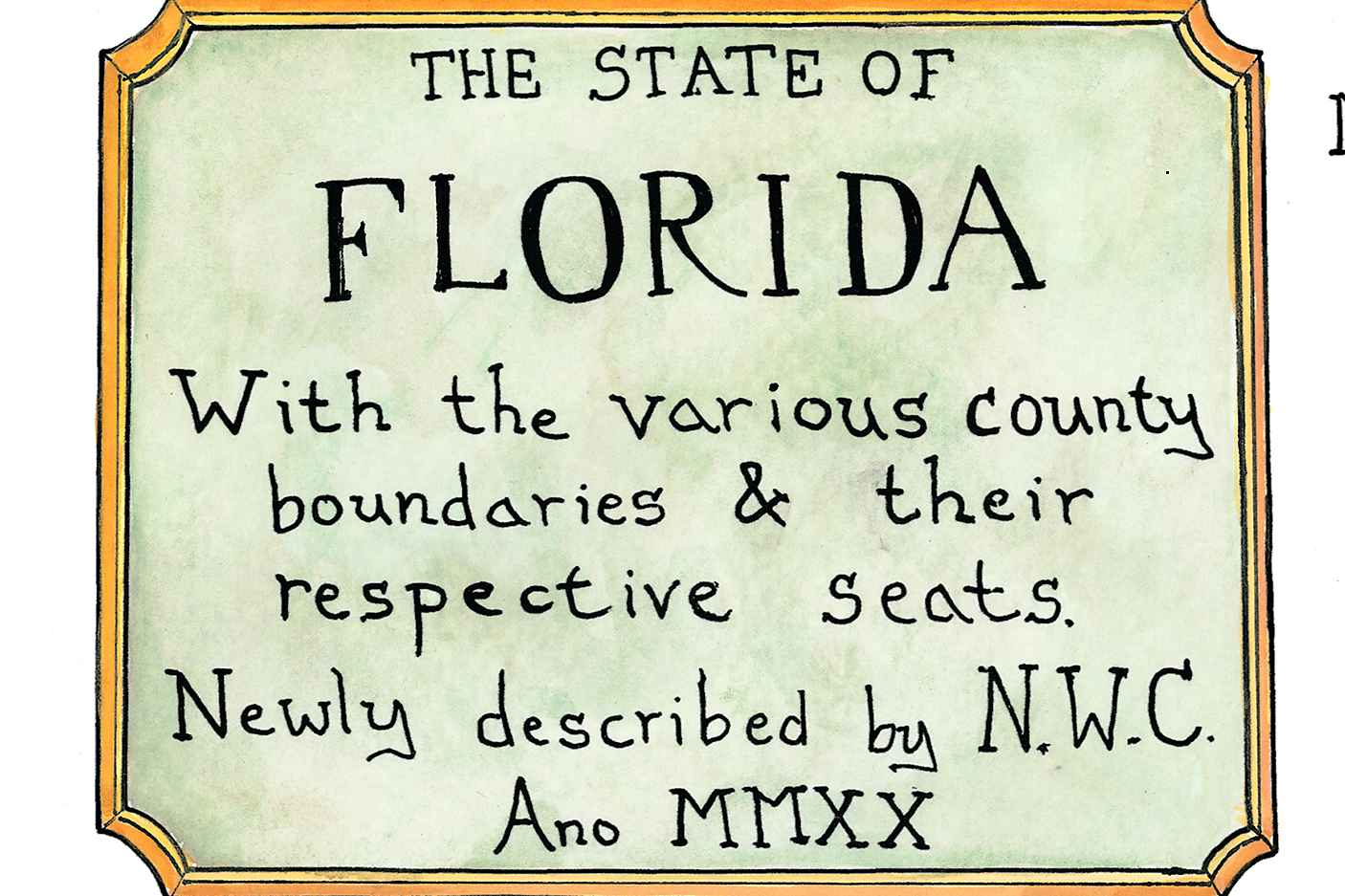 Text on a green background describing the state of Florida with county boundaries and seat locations.