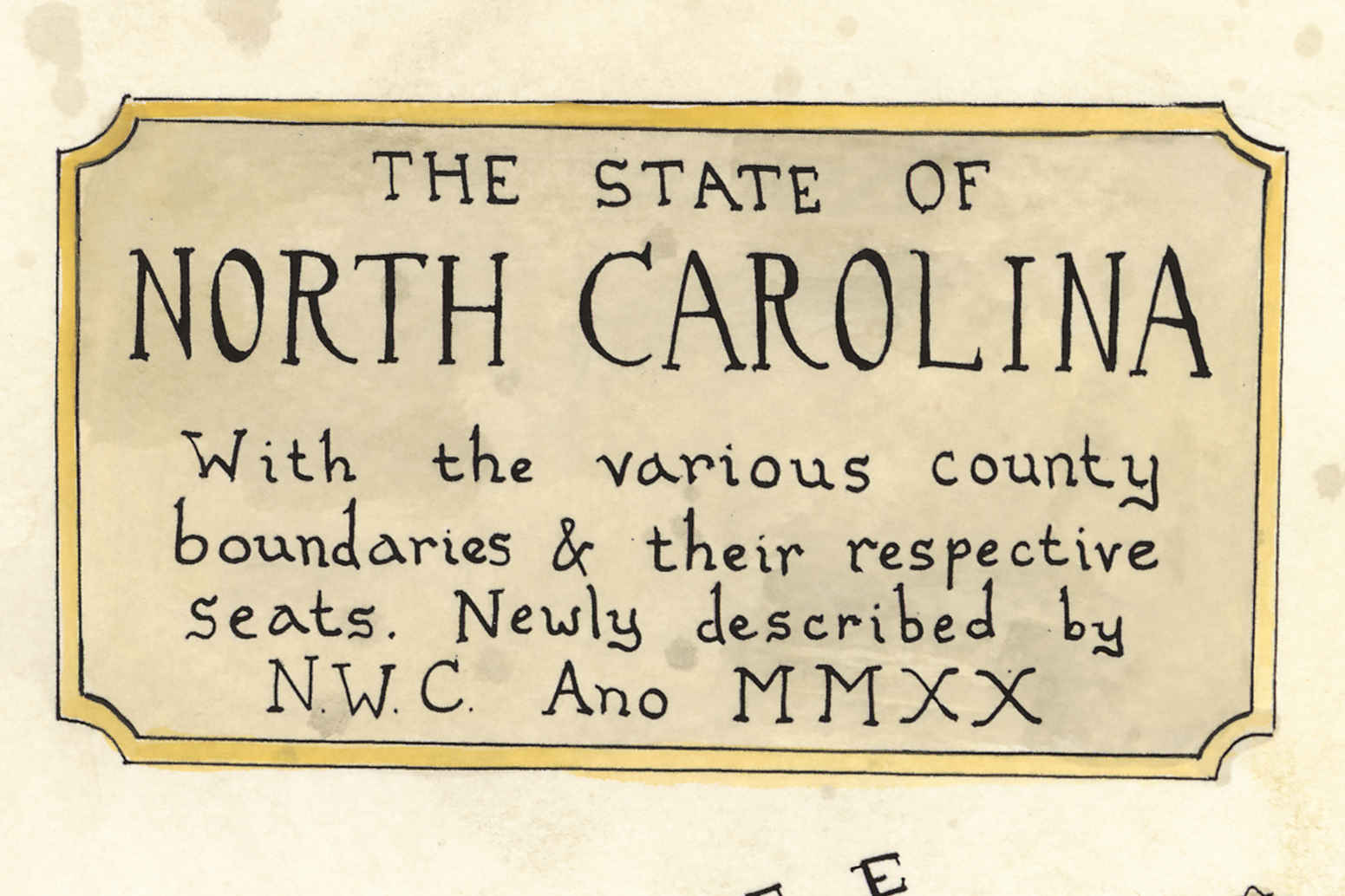 Text on a beige background describing the state of North Carolina with county boundaries and seat locations.