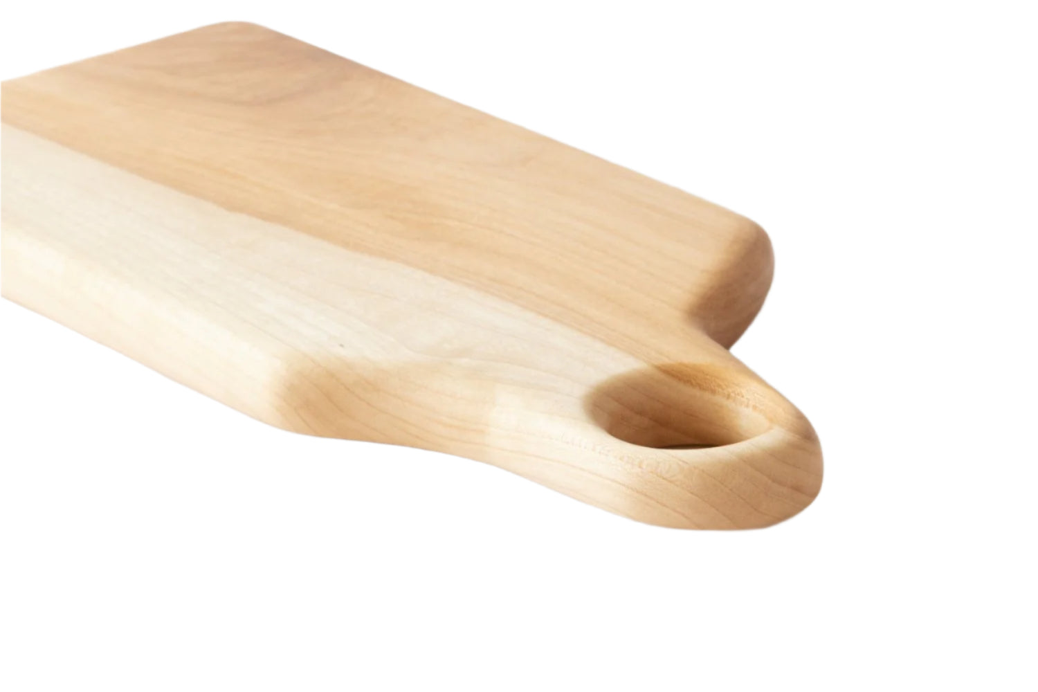 Wooden cutting board with a handle on a white background