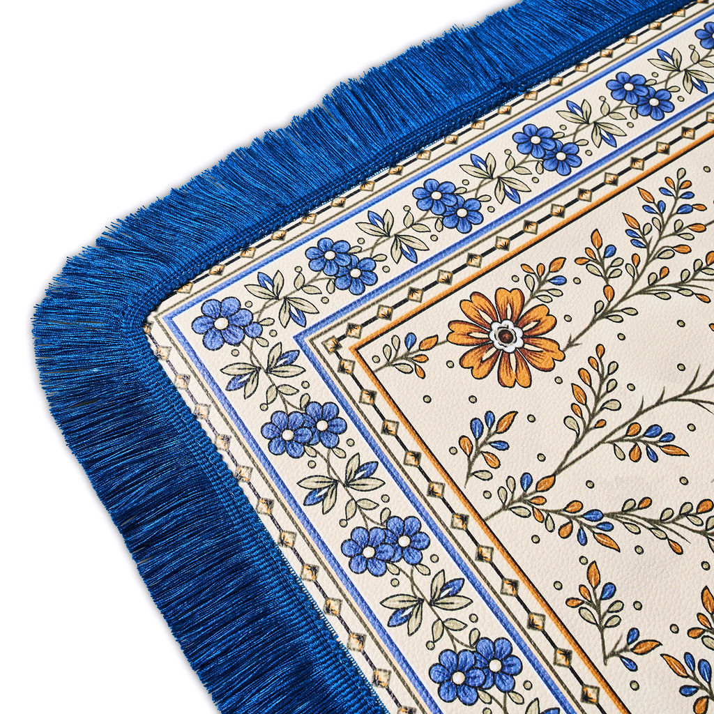The Montecito Mahjong Mat - Wildflowers with Blue Fringe