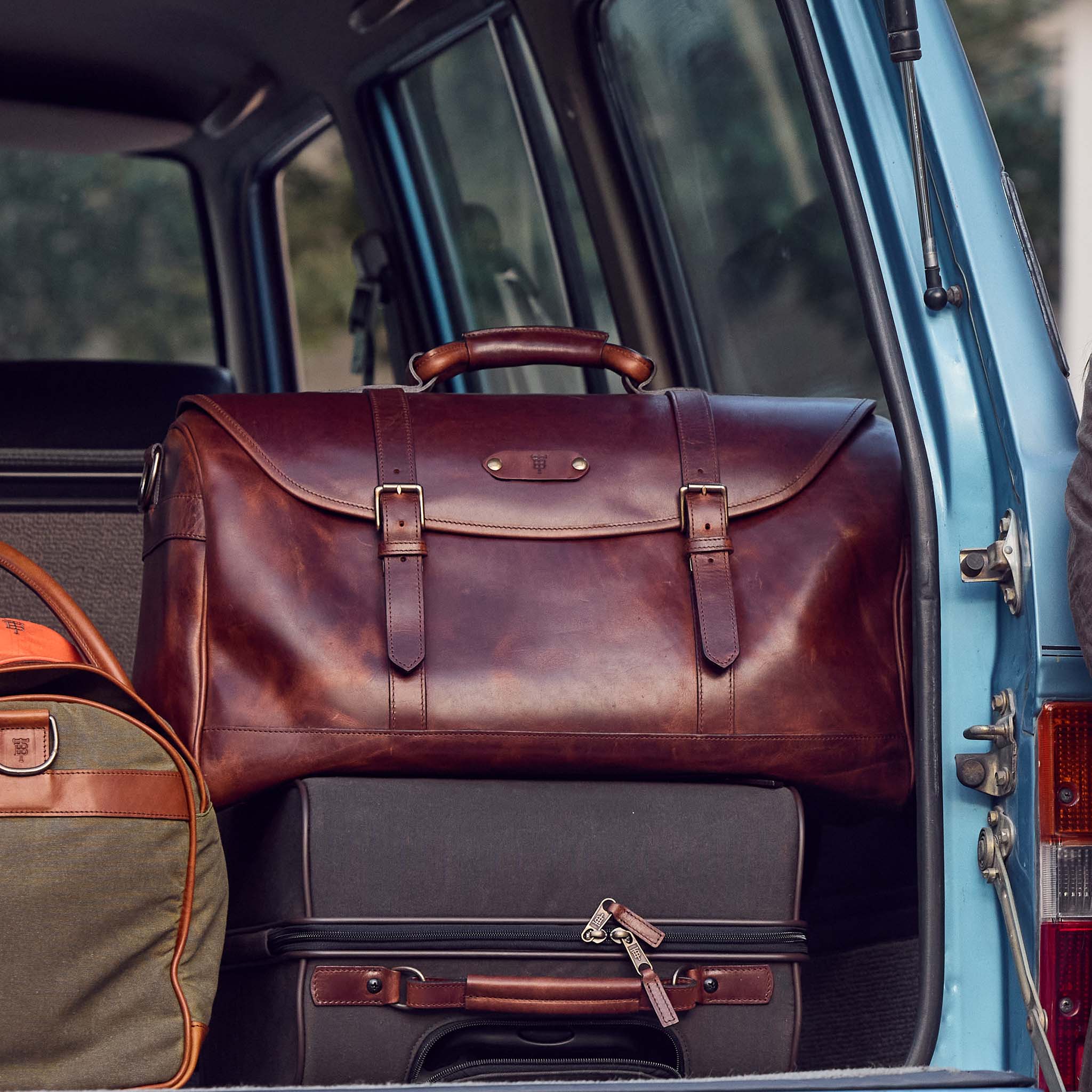 Leather Weekender Duffel Bag