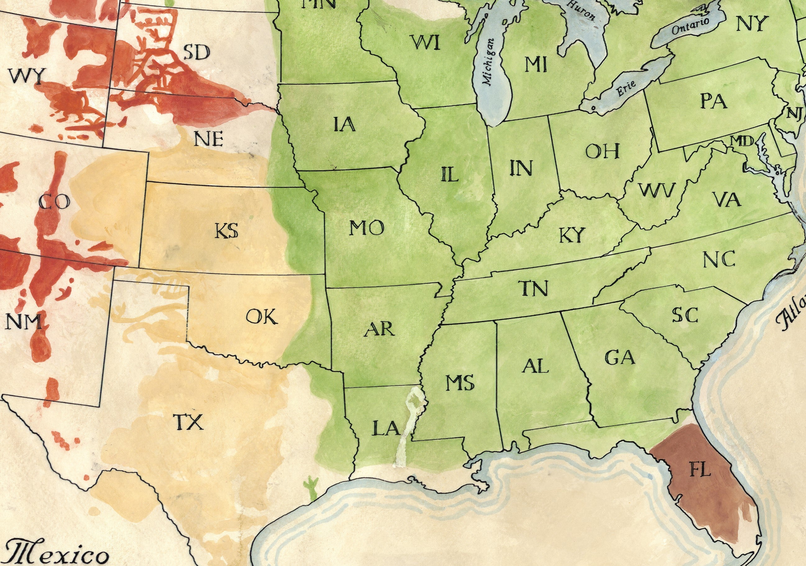 Map of the United States with states colored in various shades.