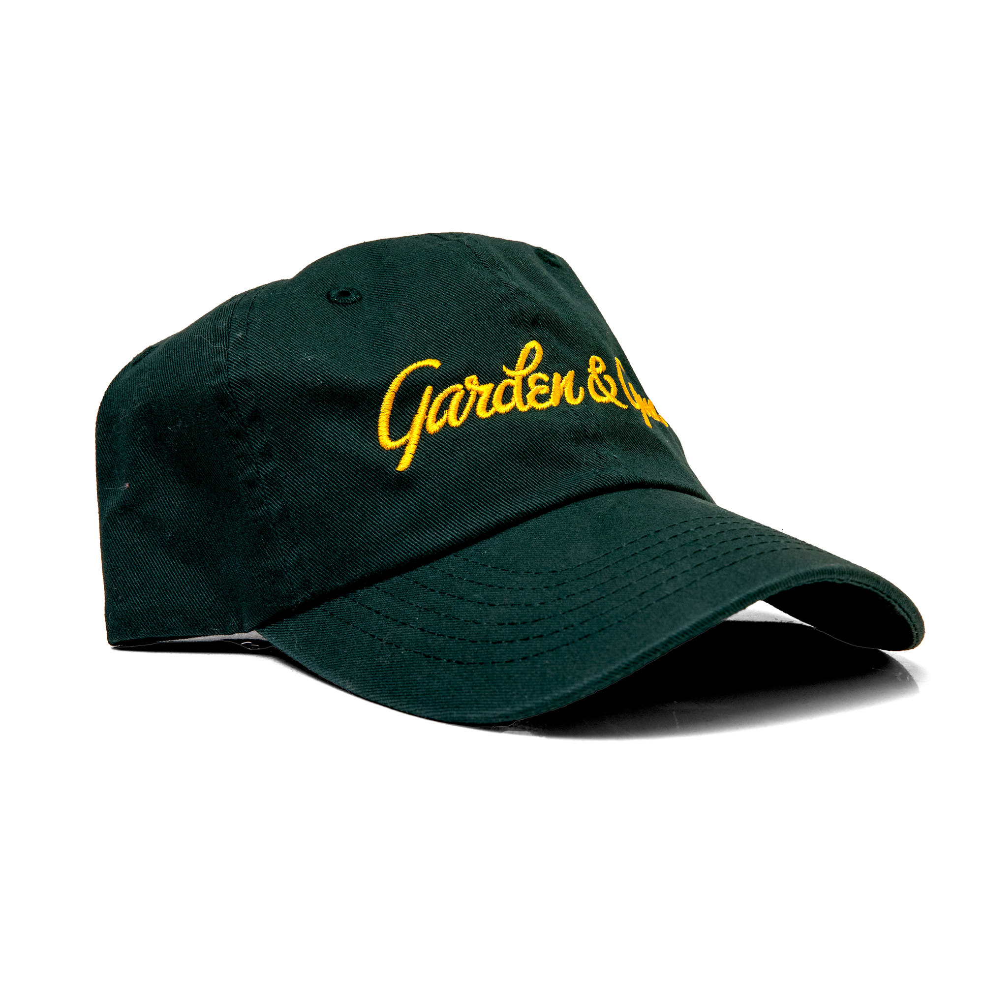 Green cap with yellow text on a white background